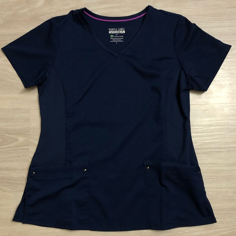 Healing Hands Purple Label Yoga Scrub Shirt | Navy Blue | Large